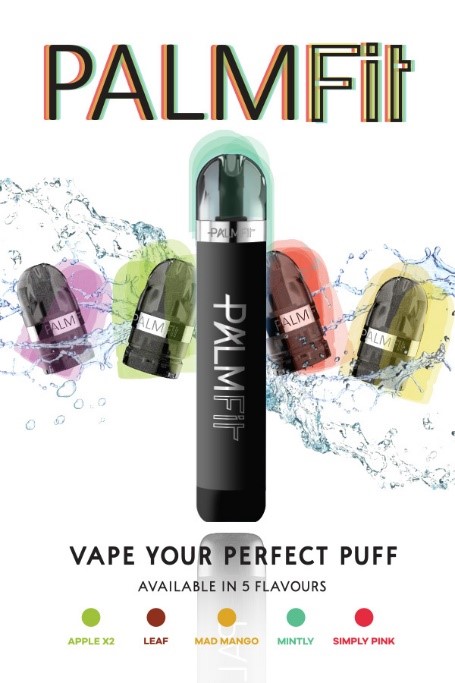 A Palm Fit closed pod vape starter kit advertising poster.